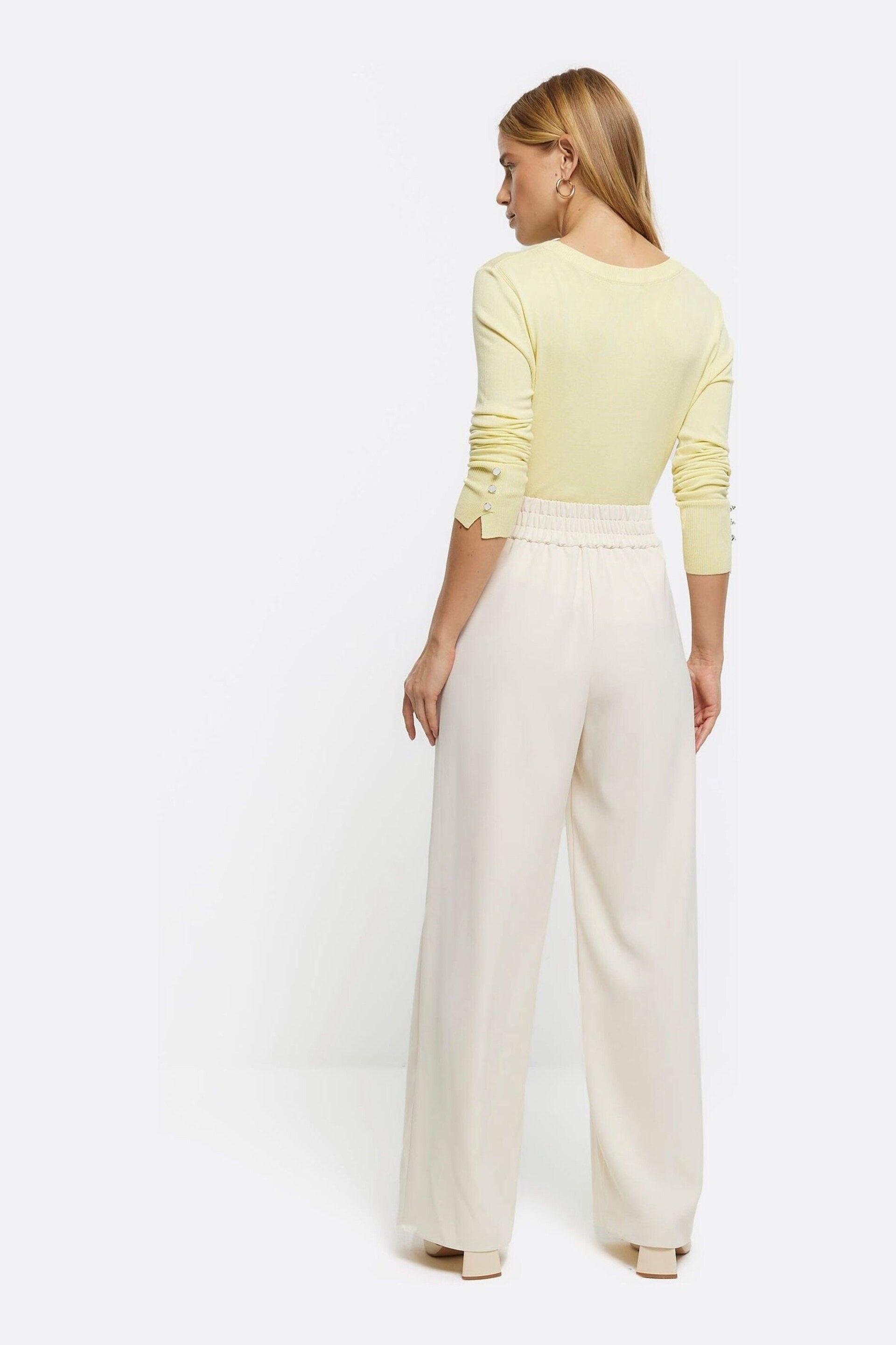 River Island Cream Wide Leg Pleated Clean Trousers - Image 2 of 6