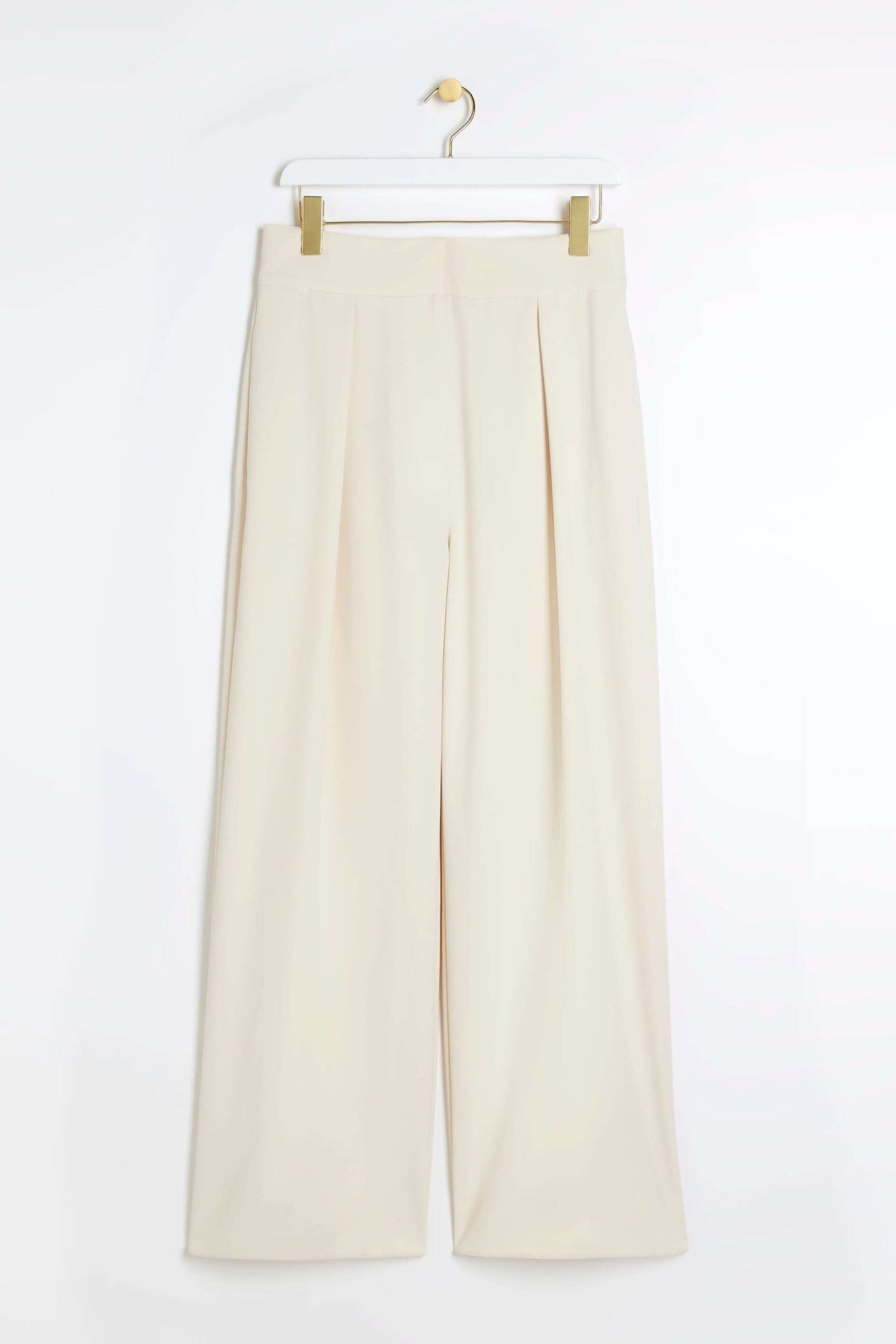 River Island Cream Wide Leg Pleated Clean Trousers - Image 5 of 6