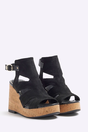 River Island Black Cut-Out Wedge Shoes Boots