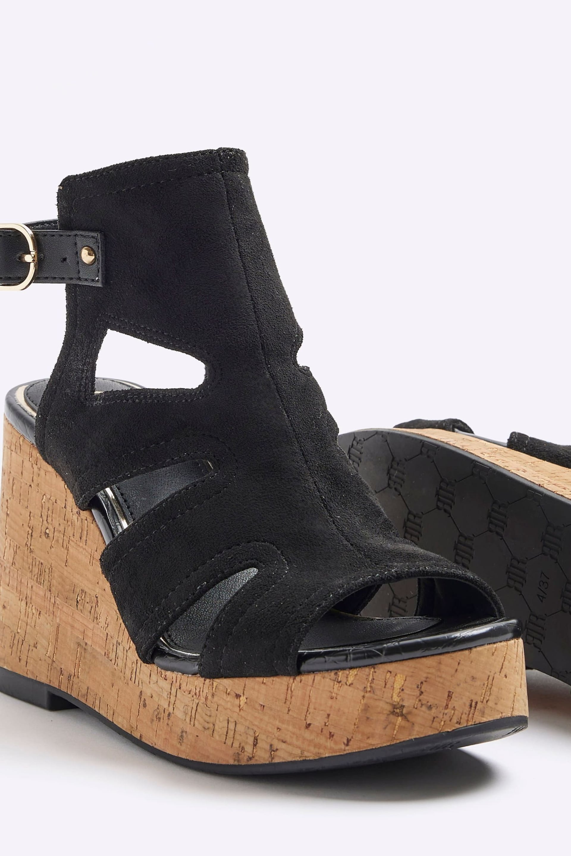 River Island Black Cut-Out Wedge Shoes Boots - Image 4 of 4