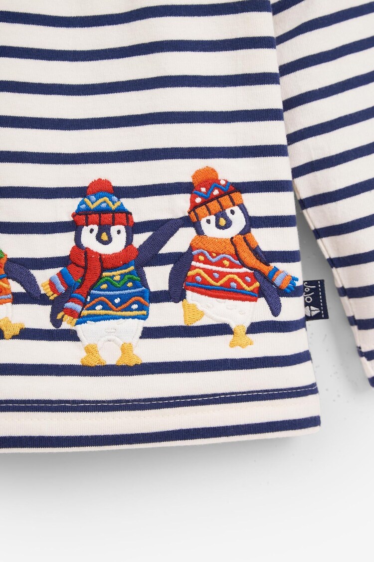 JoJo Maman Bébé Ecru Navy Stripe Stripe Penguin Appliqué Top - Image 2 of 2