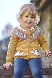 JoJo Maman Bébé Mustard Yellow Guinea Pig Fair Isle Cardigan - Image 3 of 3