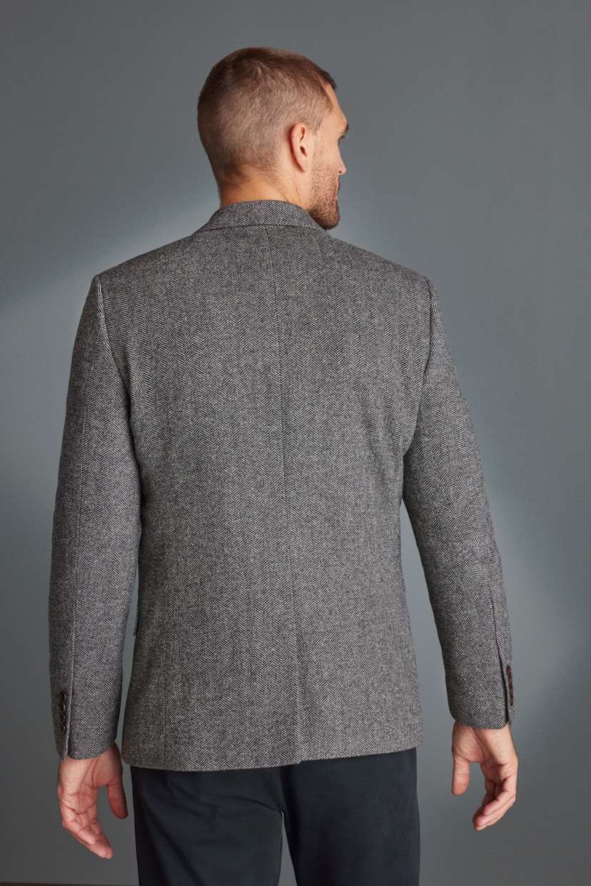 Grey Slim Nova Fides Signature Herringbone Wool Blazer - Image 3 of 13