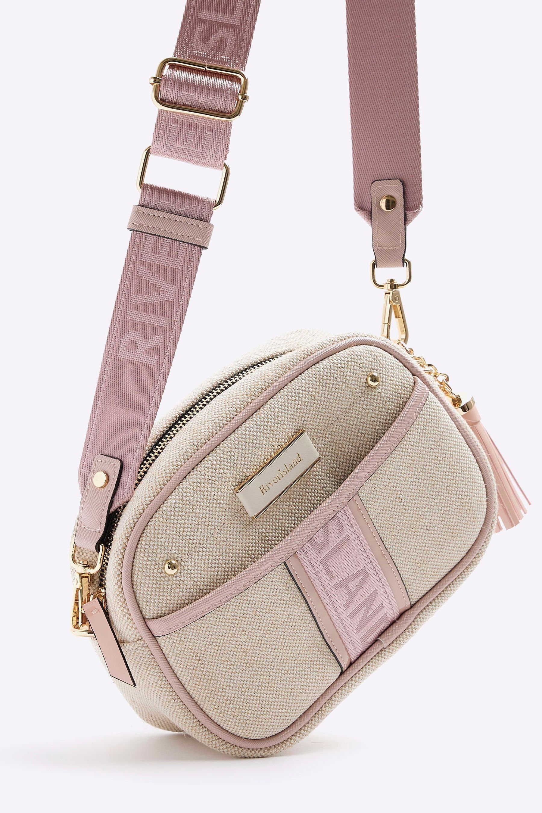 Buy River Island Pink Cream Striped Camera Bag from Next Luxembourg