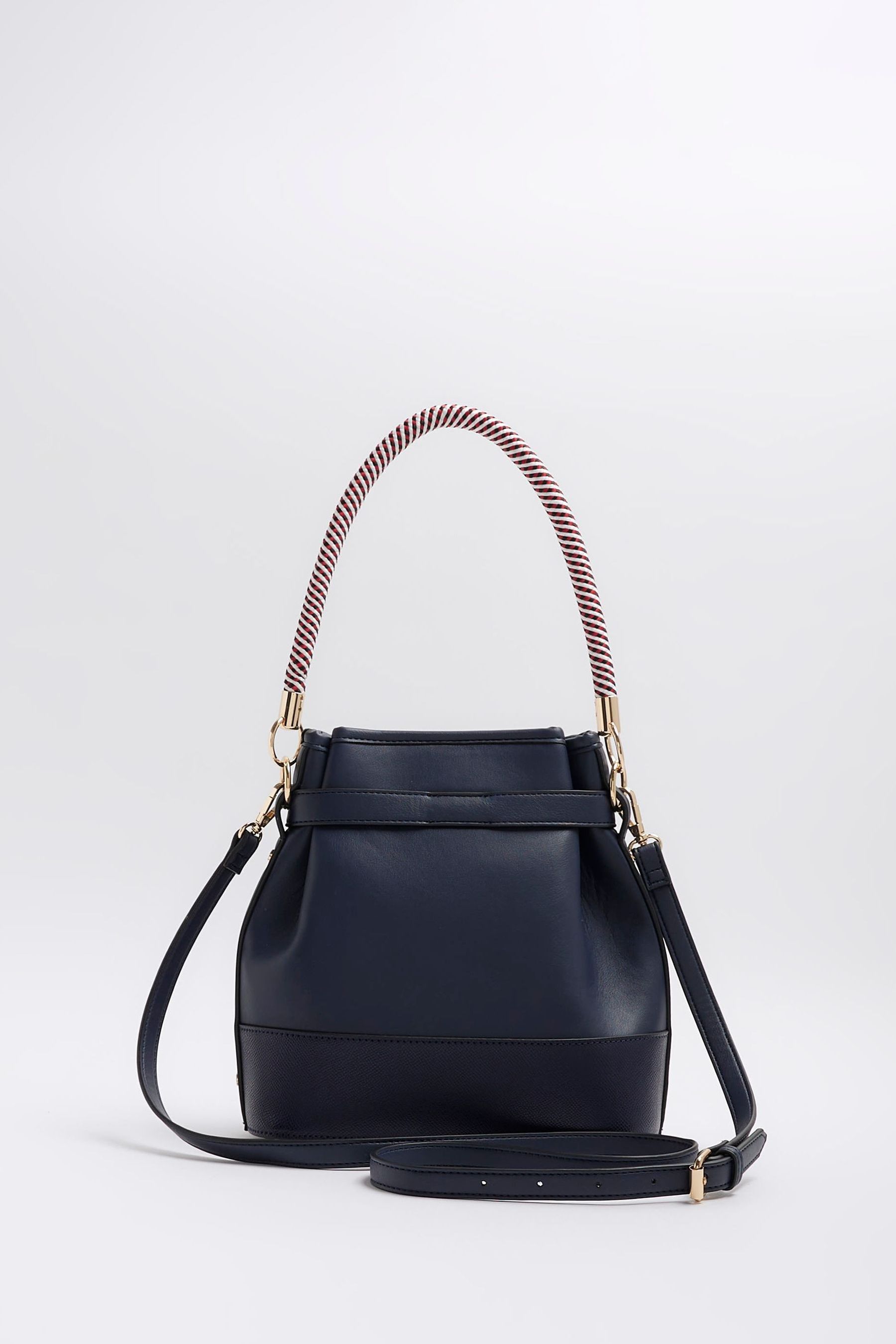 River Island Blue Embroidered Weave Bucket Bag