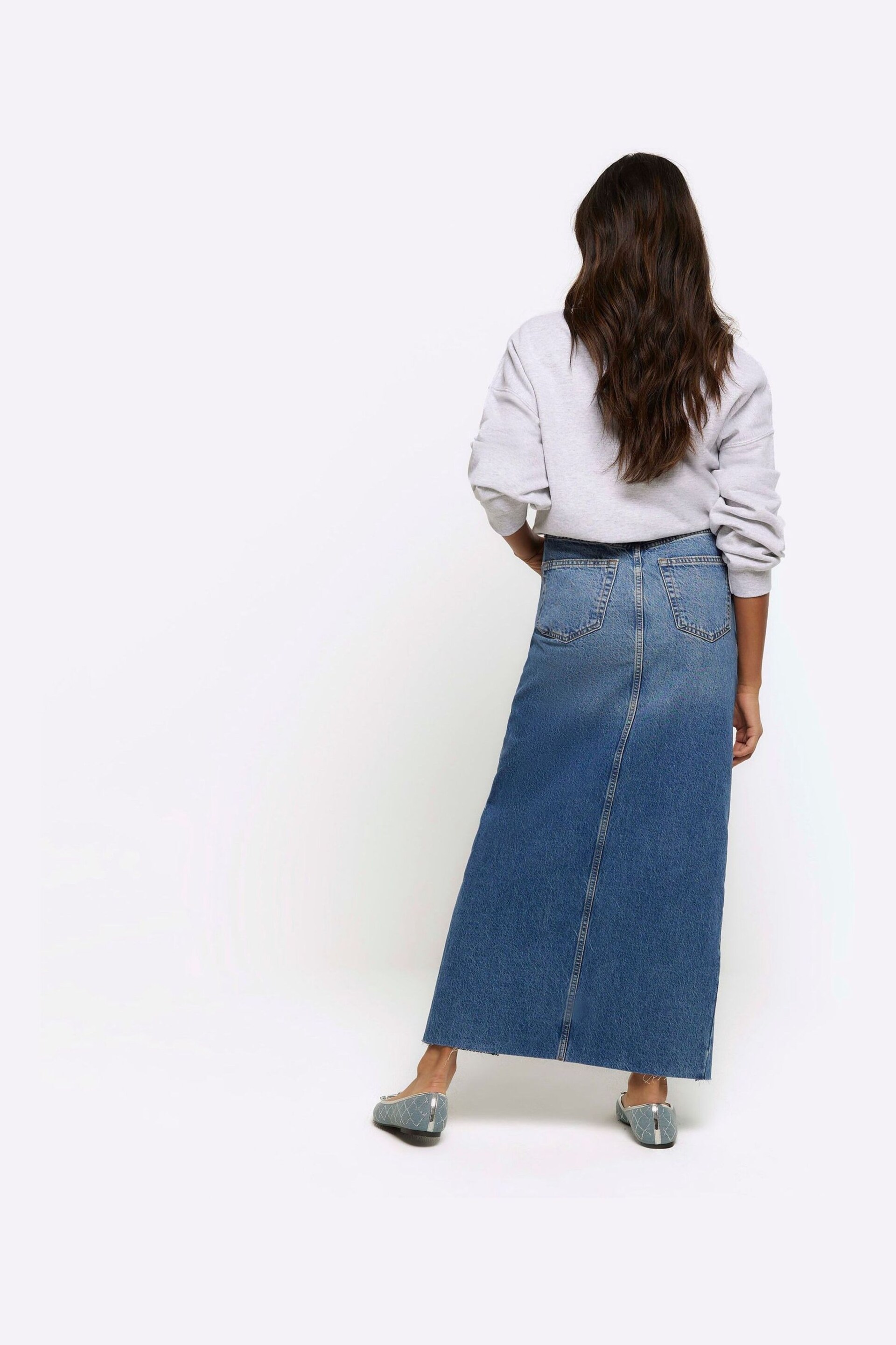 River Island Blue Slit Hem Denim Maxi Skirt - Image 2 of 5