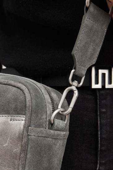 Grey Leather Webbing Strap Camera Bag