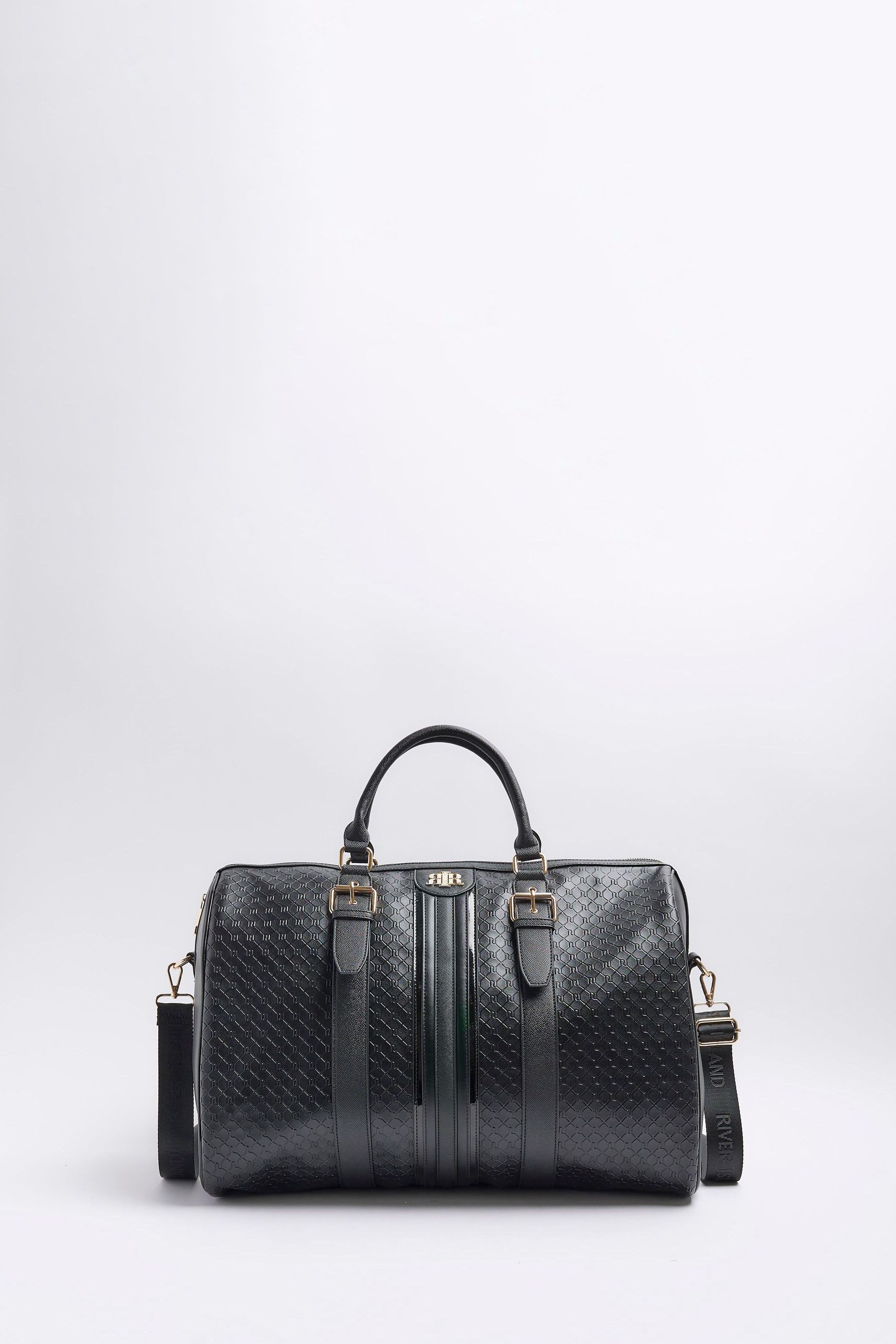 Buy River Island Black Oversized Embossed Monogram Barrel Bag from Next Luxembourg