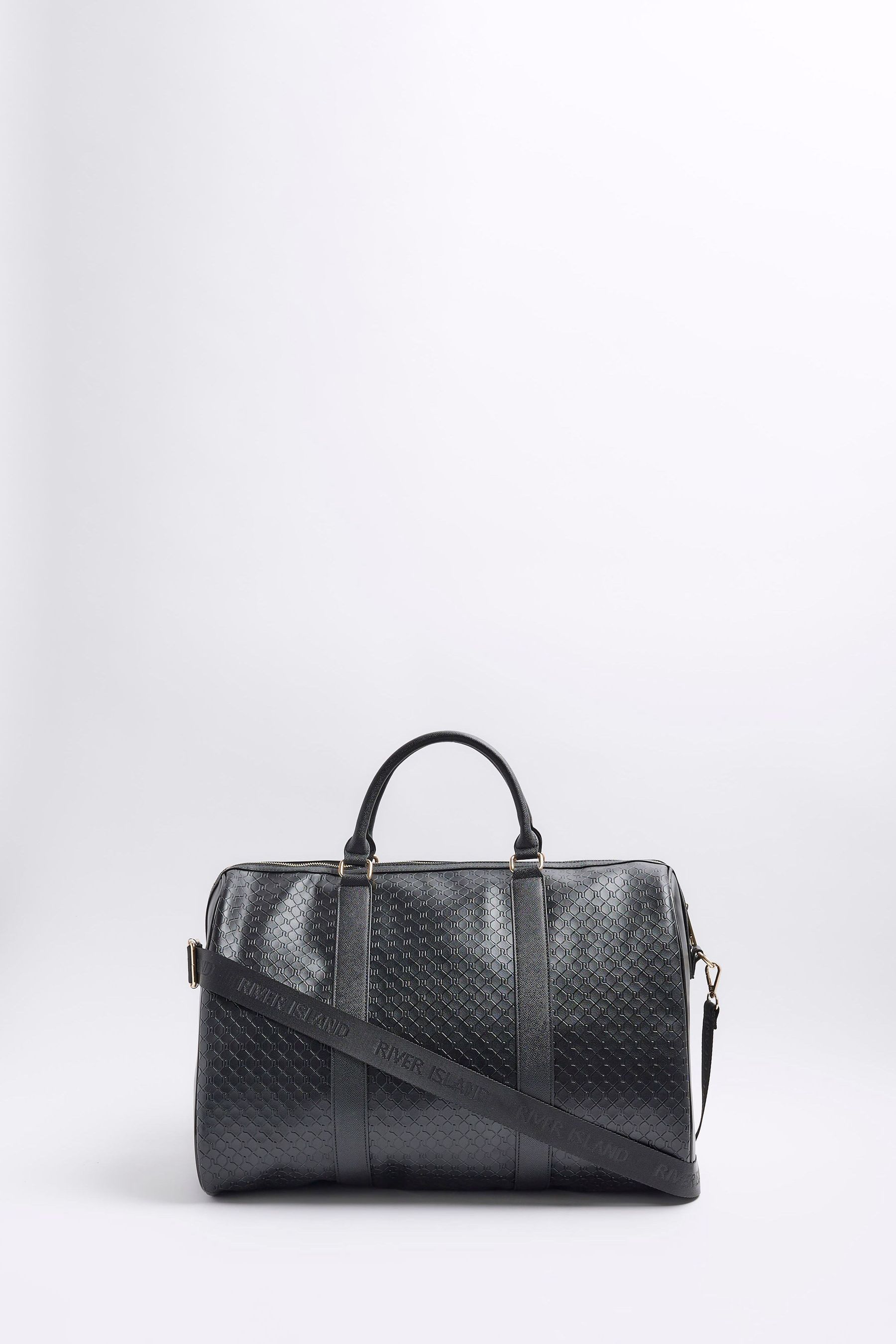 Buy River Island Black Oversized Embossed Monogram Barrel Bag from Next Ireland