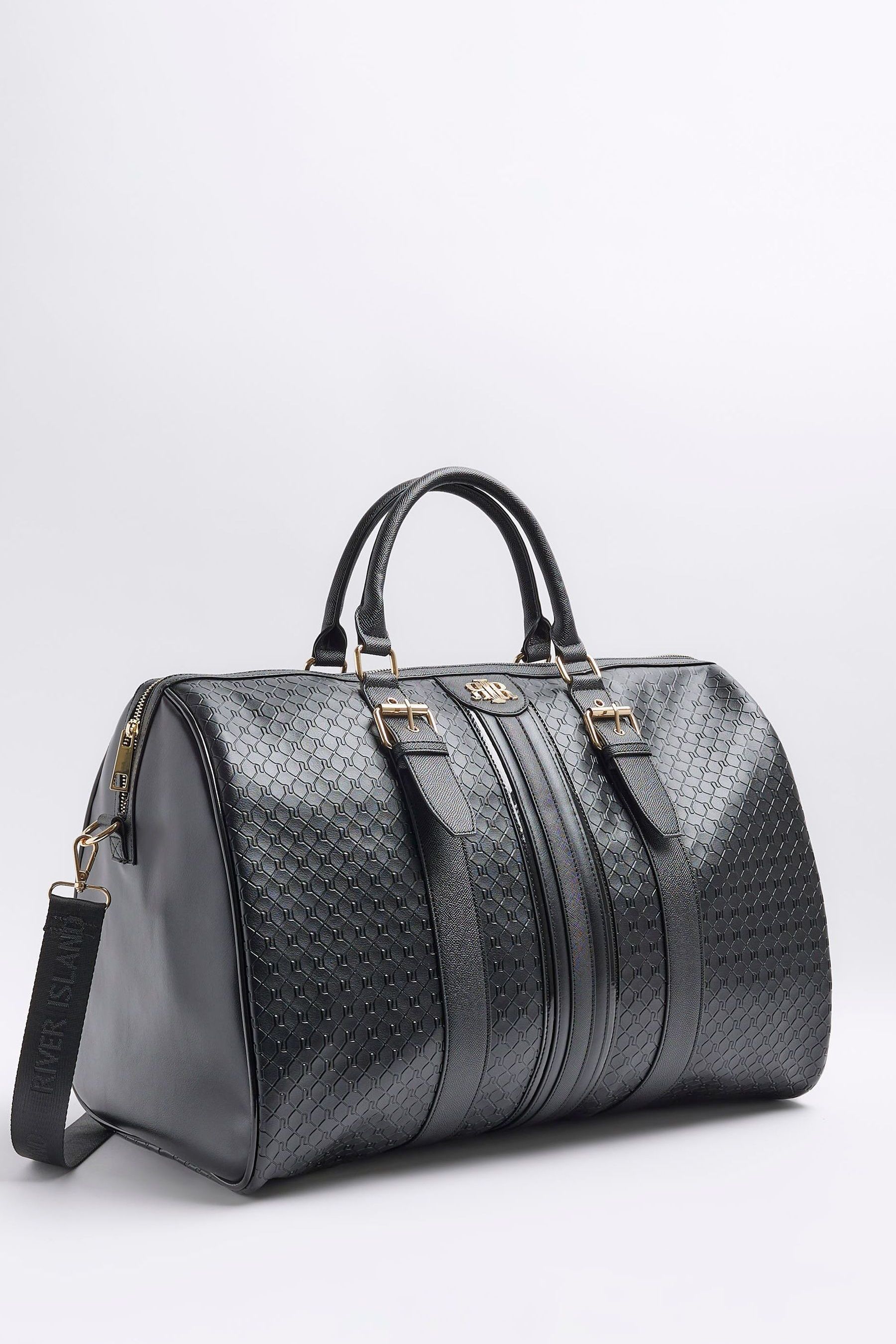 Buy River Island Black Oversized Embossed Monogram Barrel Bag from Next Ireland