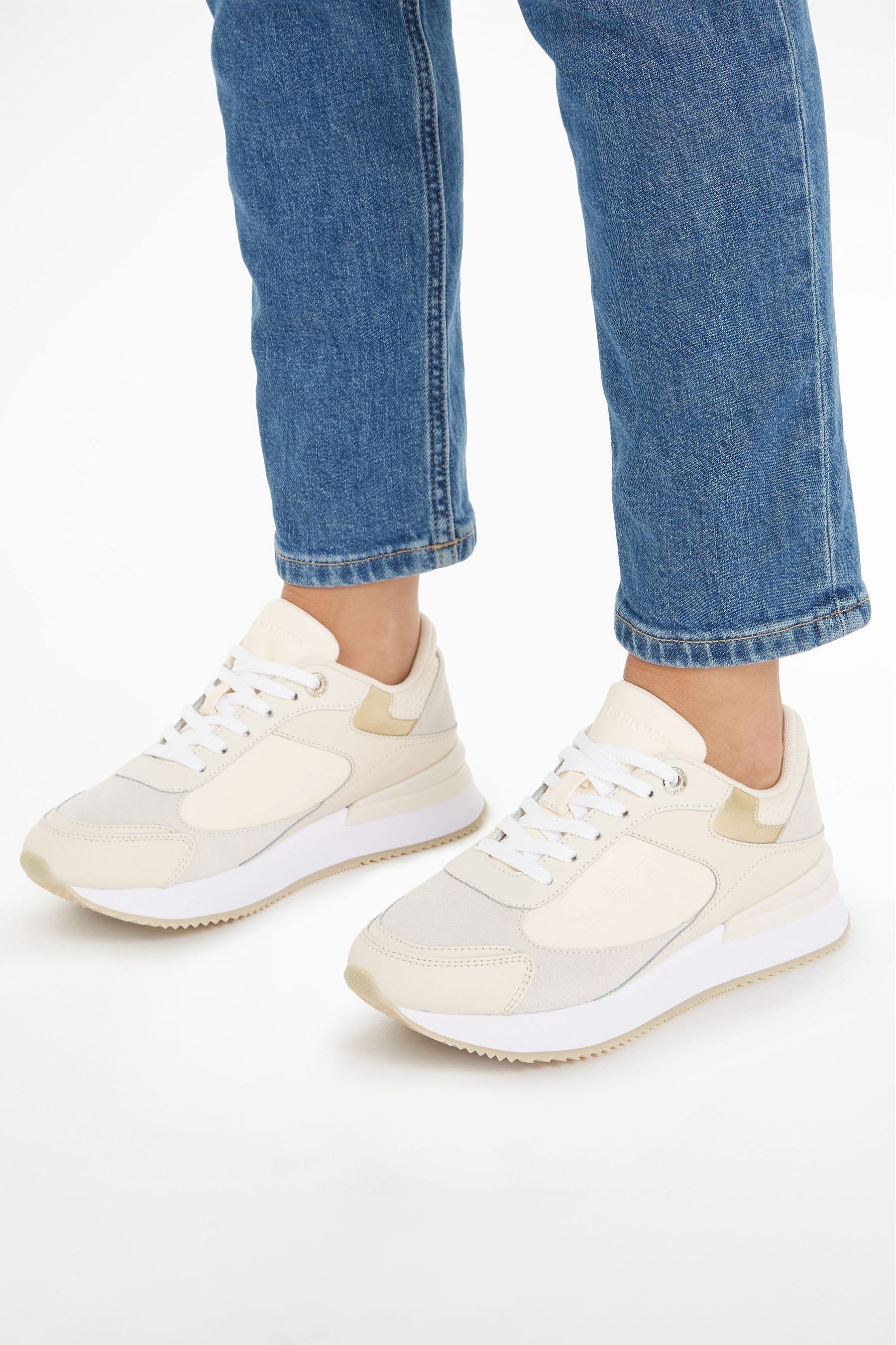 Buy Tommy Hilfiger Cream Elevated Embossed Gold Trainers from Next Luxembourg