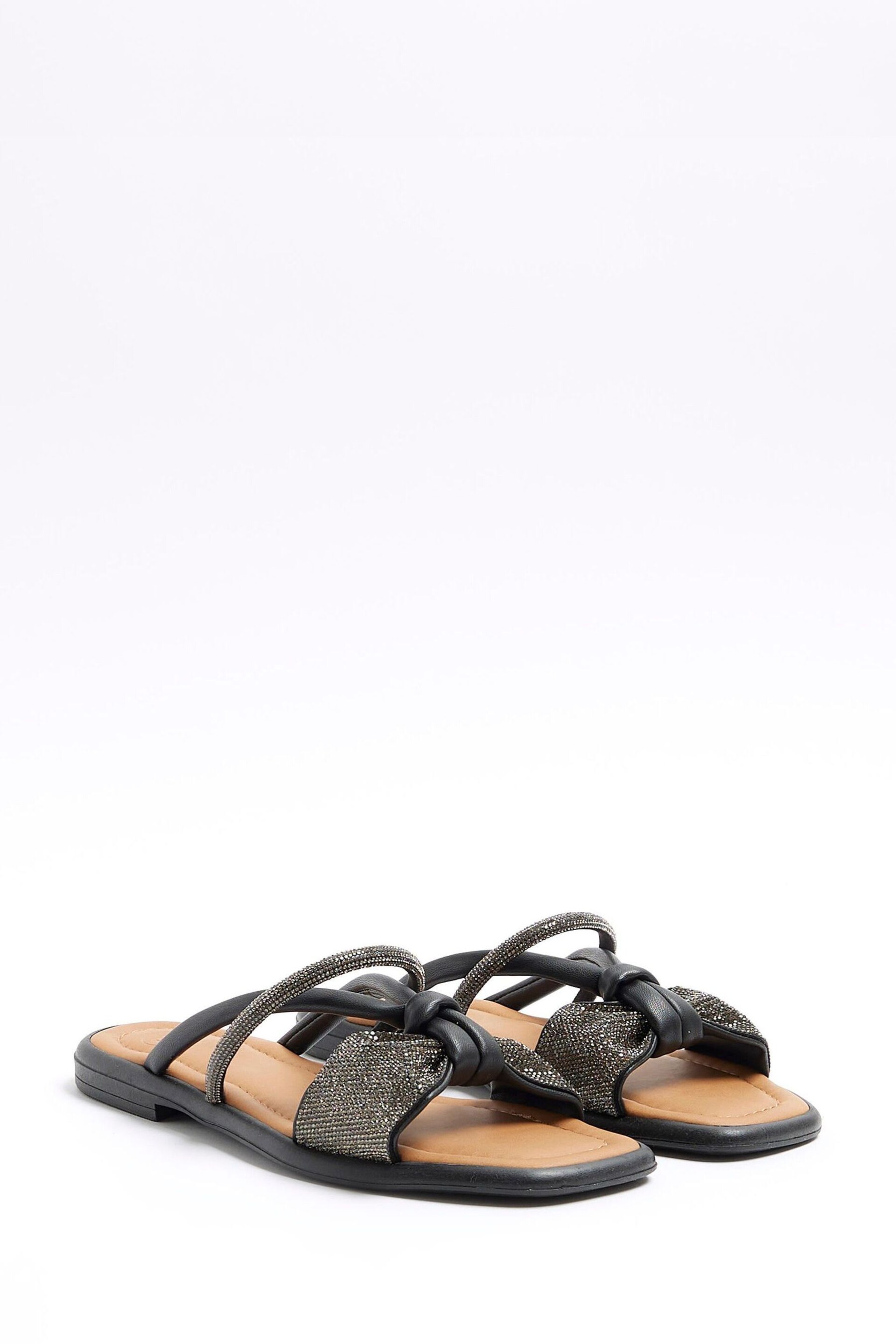 River Island Black Diamonte Bow Flat Sandals - Image 2 of 4