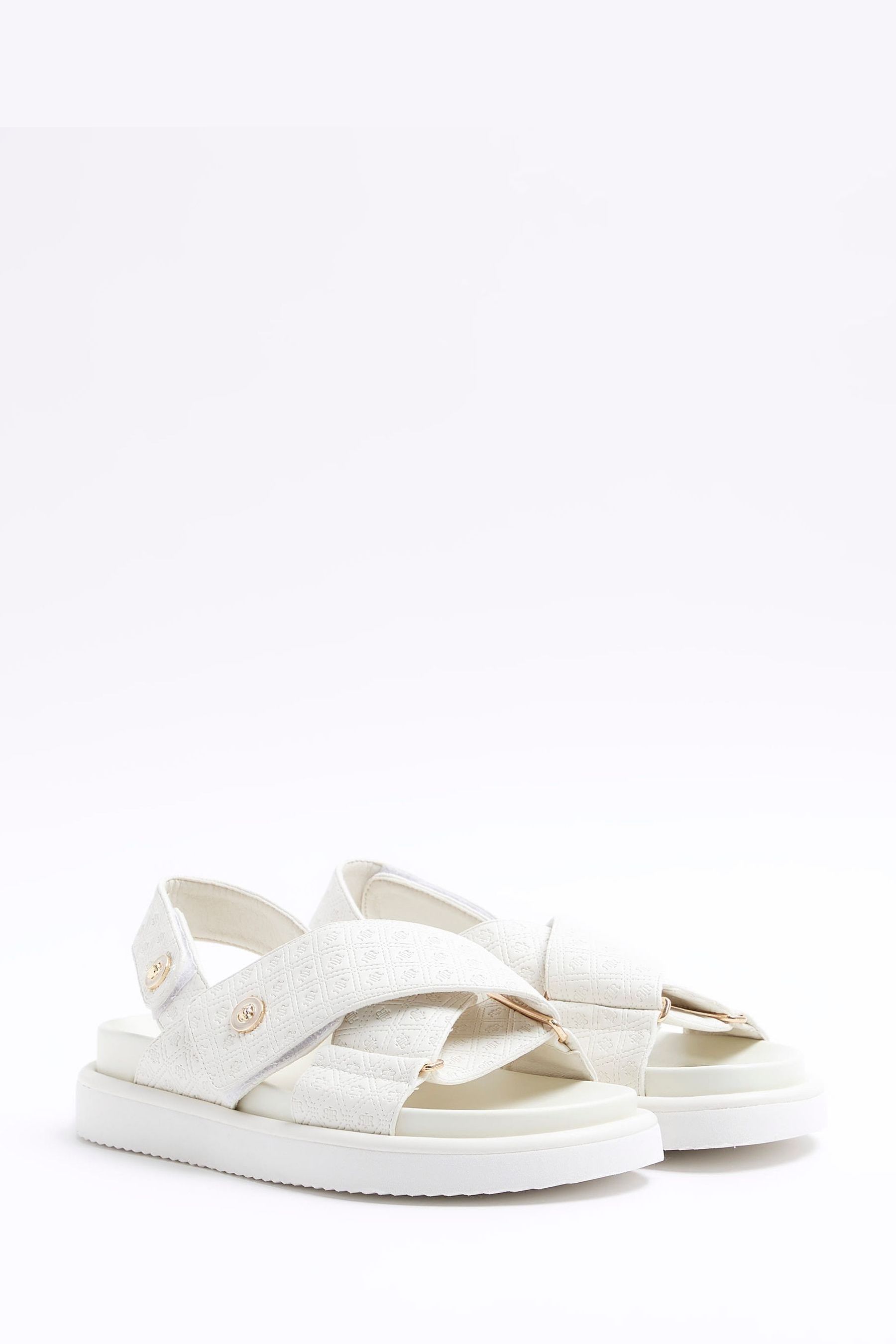 Buy River Island Cream Cross Strap Embossed Sandals from Next Luxembourg