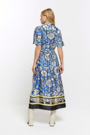 River Island Blue Printed Belted Button Shirt Dress - Image 2 of 6