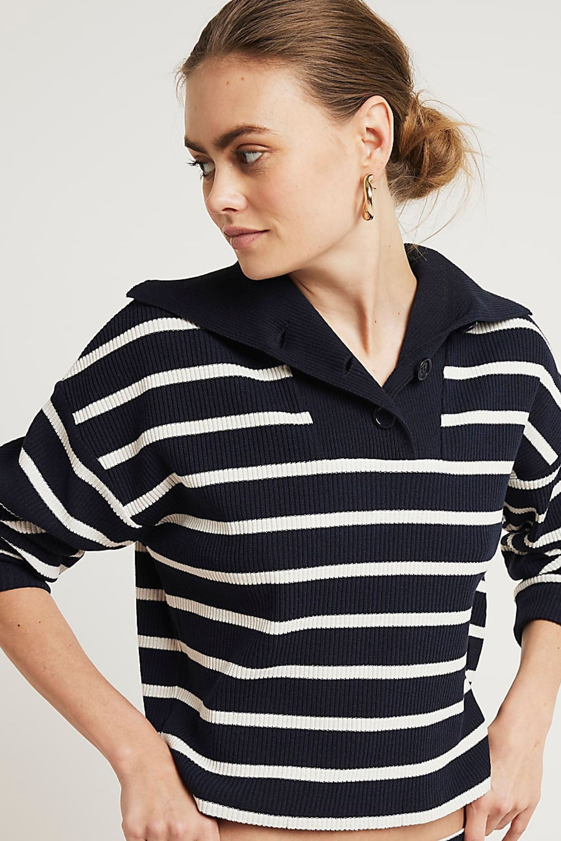 Buy River Island Blue Stripe Cropped Polo Sweatshirt from Next Luxembourg