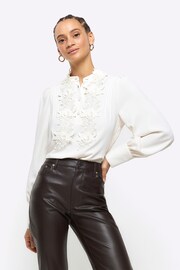 River Island Cream Crep Floral Applique Blouse - Image 1 of 6