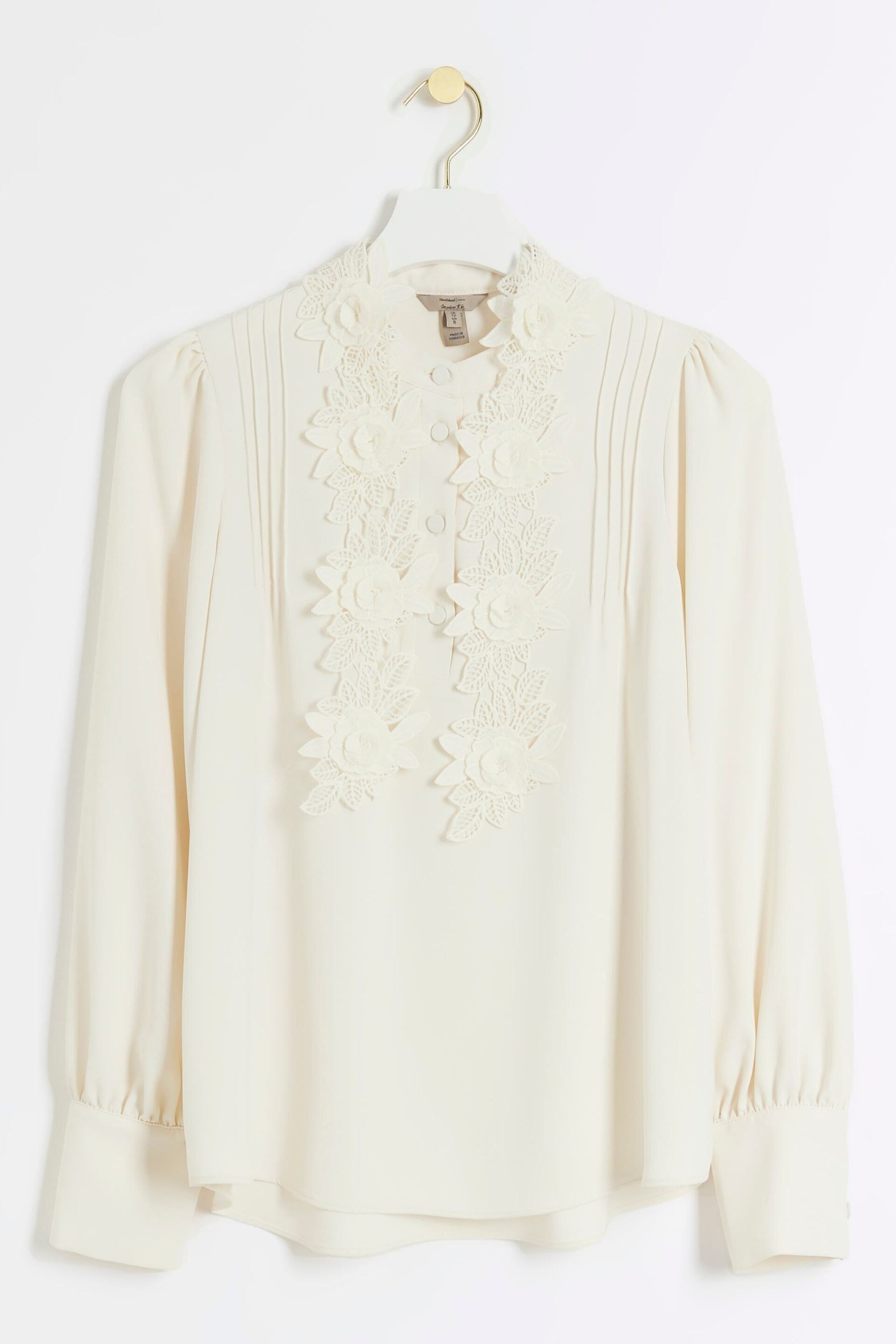 River Island Cream Crep Floral Applique Blouse - Image 5 of 6