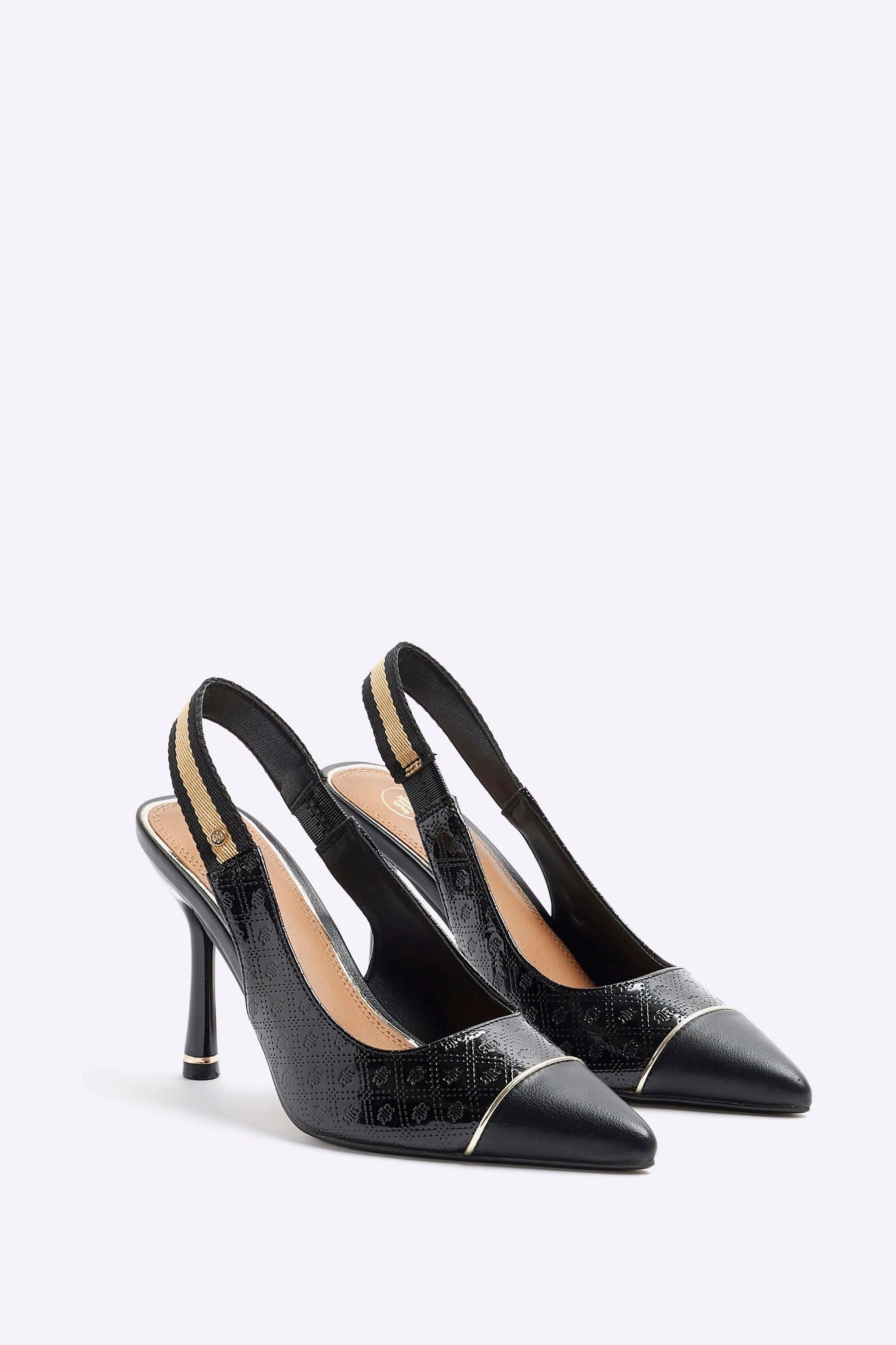 Buy River Island Black Monogram Webbing Court Heels from the Next