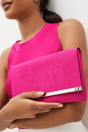 Pink Clutch Bag With Detachable Cross-Body Chain