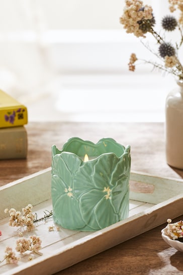 Green Single Wick Springtime Scented Floral Ceramic Candle