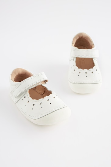 White Leather Standard Fit (F) Crawler Mary Jane Shoes