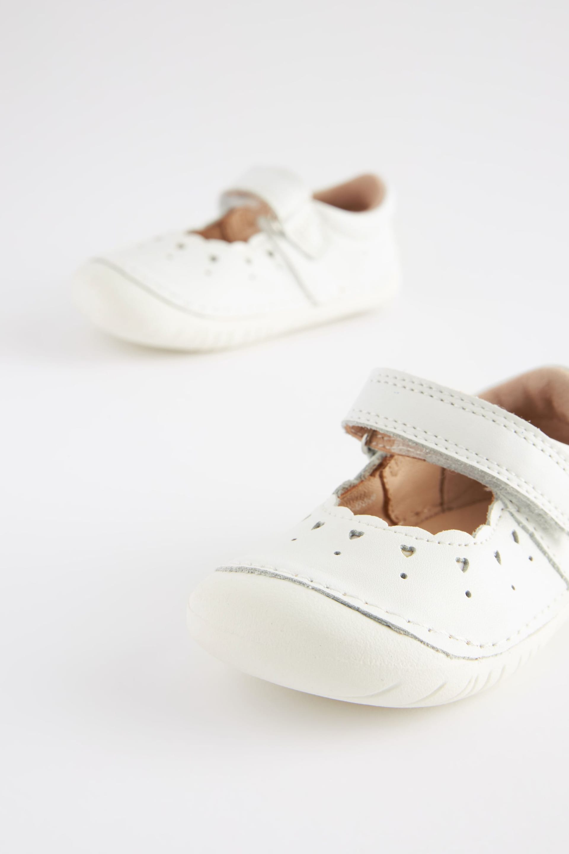 White Leather Standard Fit (F) Crawler Mary Jane Shoes - Image 3 of 5