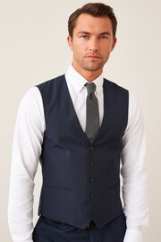 Navy Blue Wool Mix Textured Suit Waistcoat - Image 1 of 8