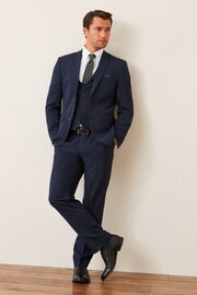 Navy Blue Wool Mix Textured Suit Waistcoat - Image 3 of 8