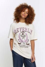 River Island Cream Beverly Print Boyfriend Fit T-Shirt - Image 1 of 6