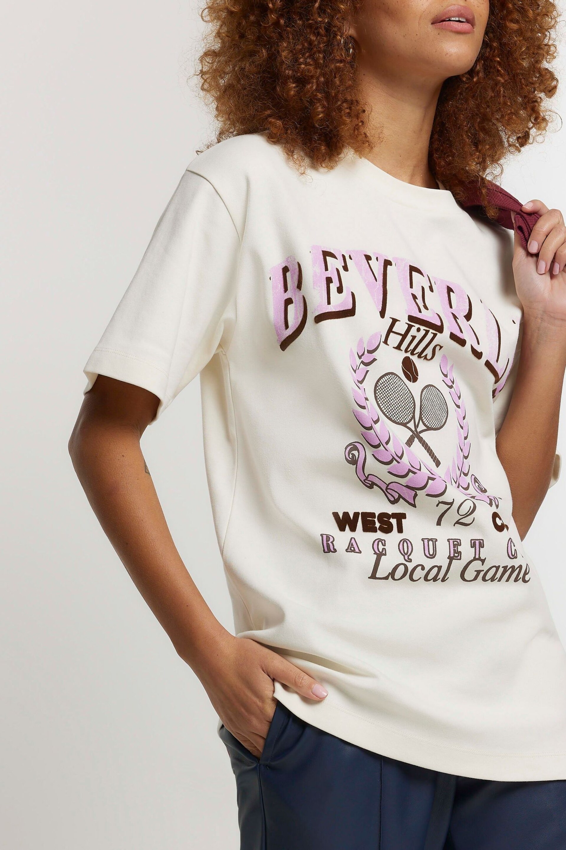 River Island Cream Beverly Print Boyfriend Fit T-Shirt - Image 4 of 6