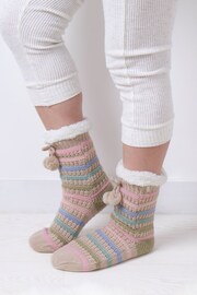 Totes Nude Ladies Textured Stripe Slipper Socks - Image 1 of 5