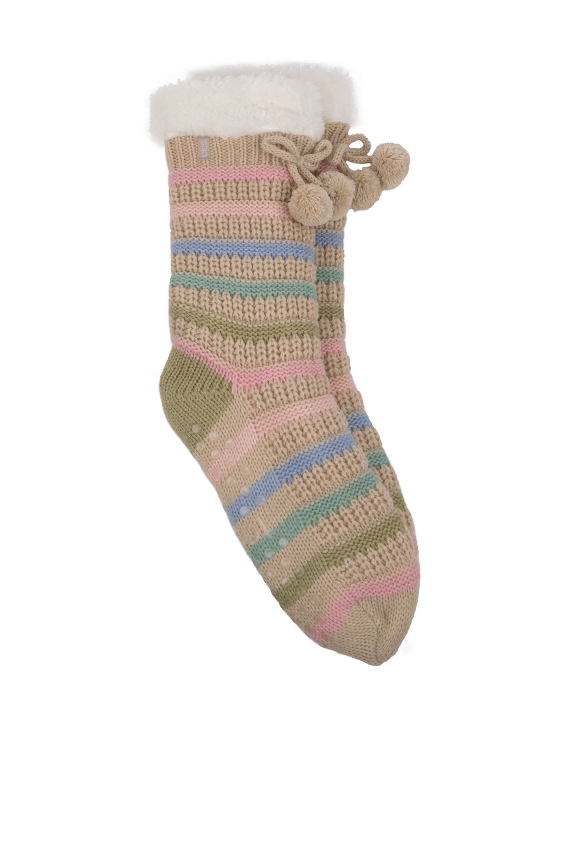 Totes Nude Ladies Textured Stripe Slipper Socks - Image 3 of 5