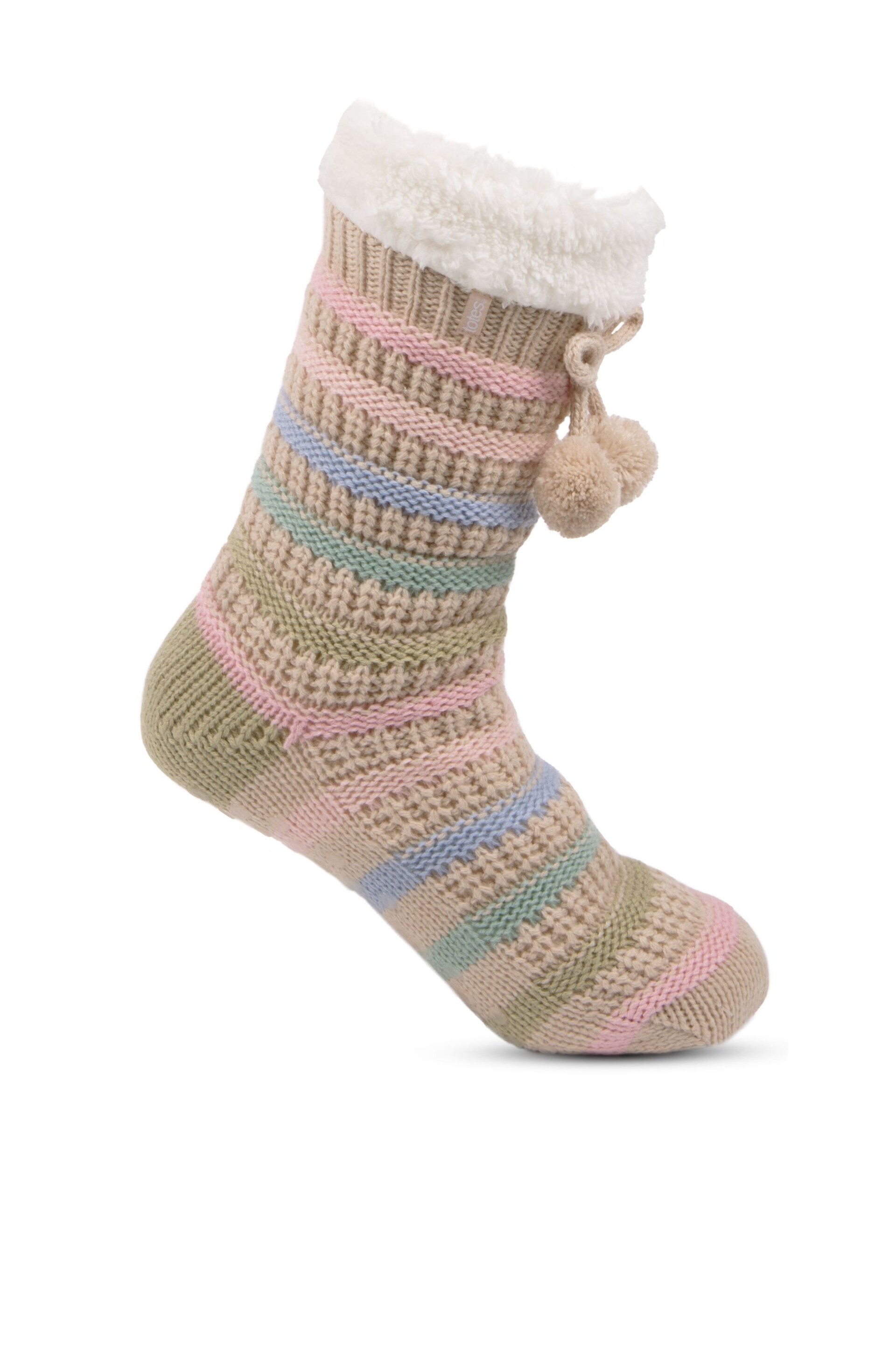 Totes Nude Ladies Textured Stripe Slipper Socks - Image 4 of 5