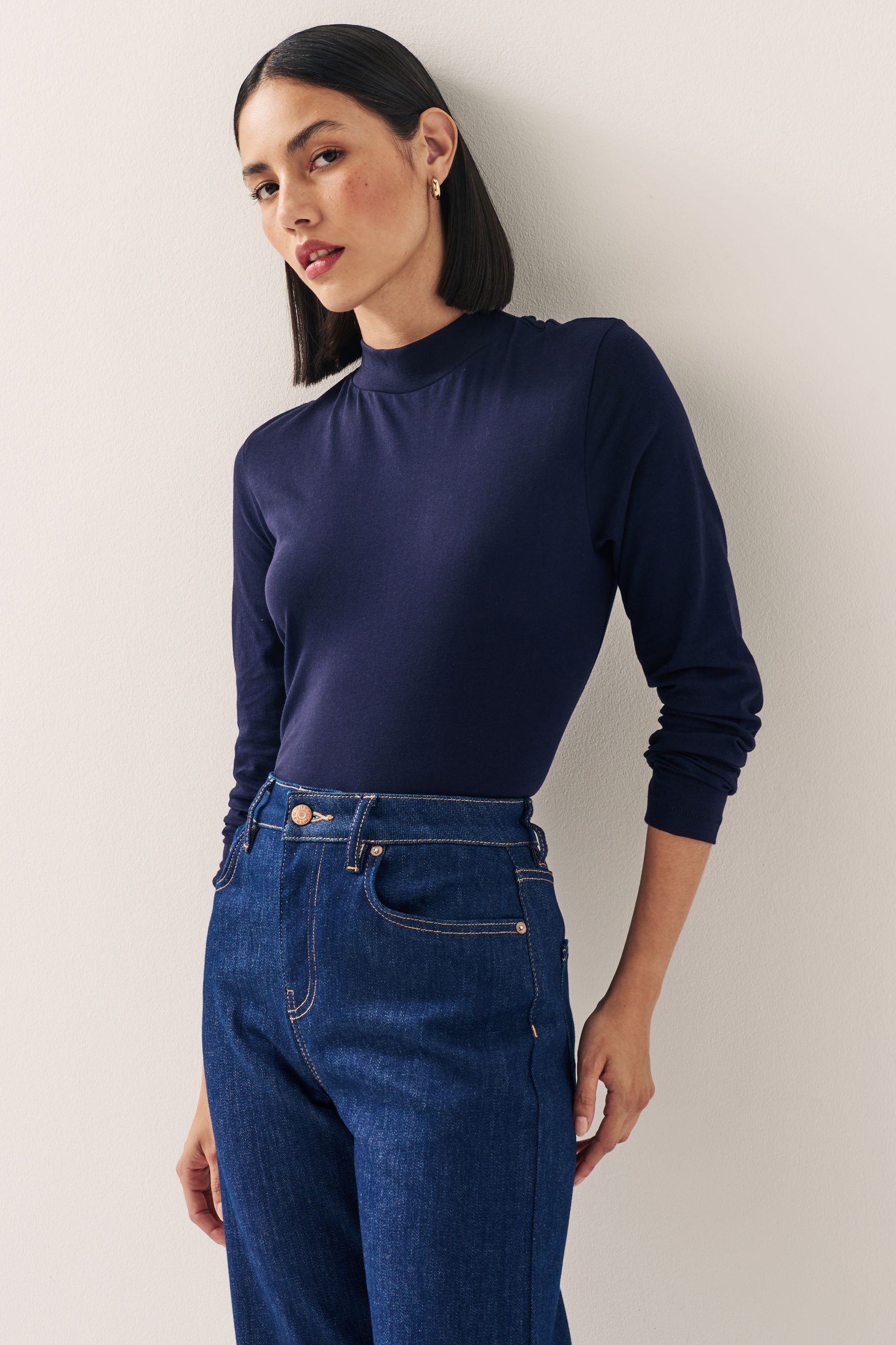 Blue high neck top cheap