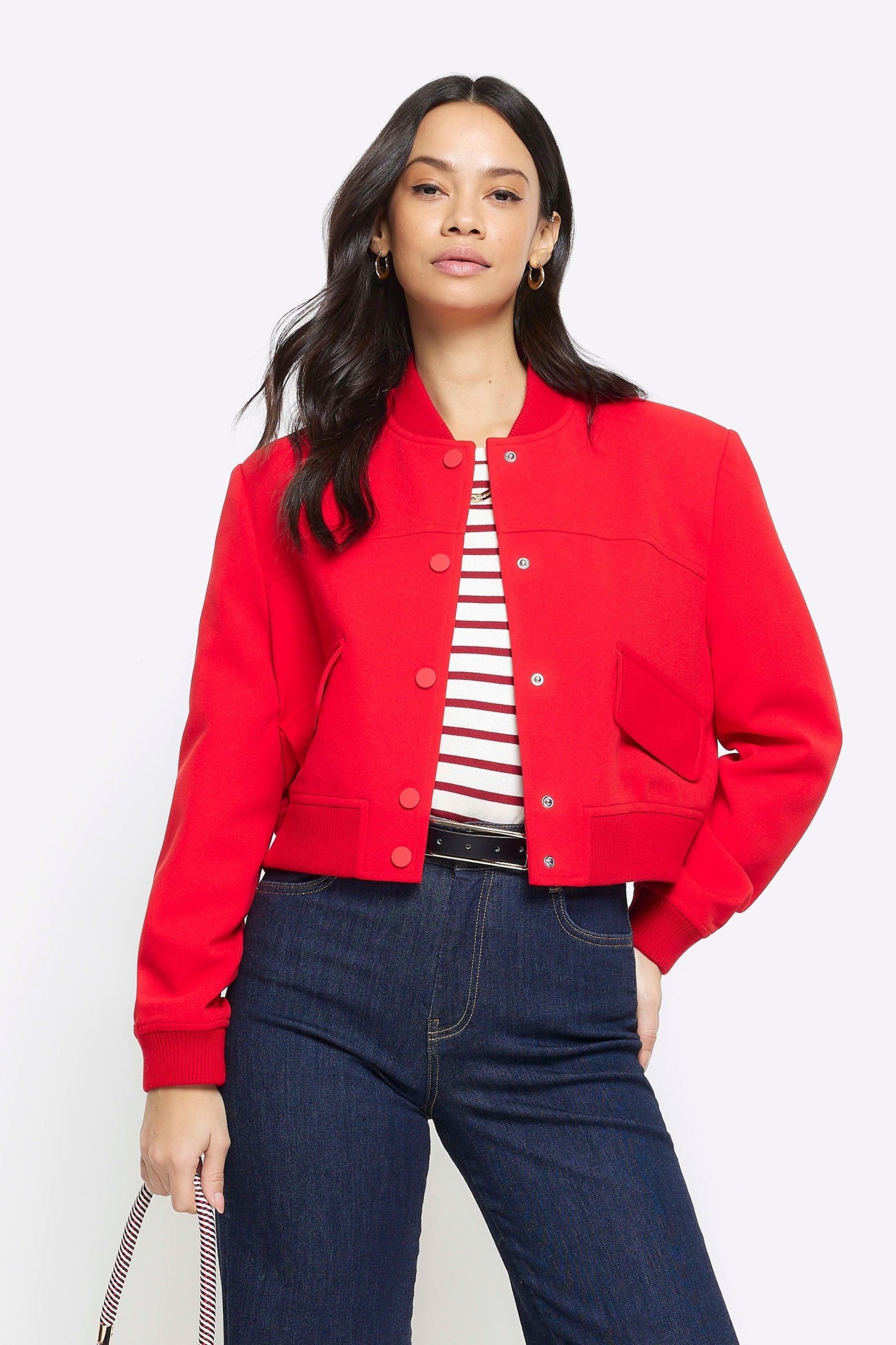 River Island Red Tailored Bomber Jacket - Image 1 of 6
