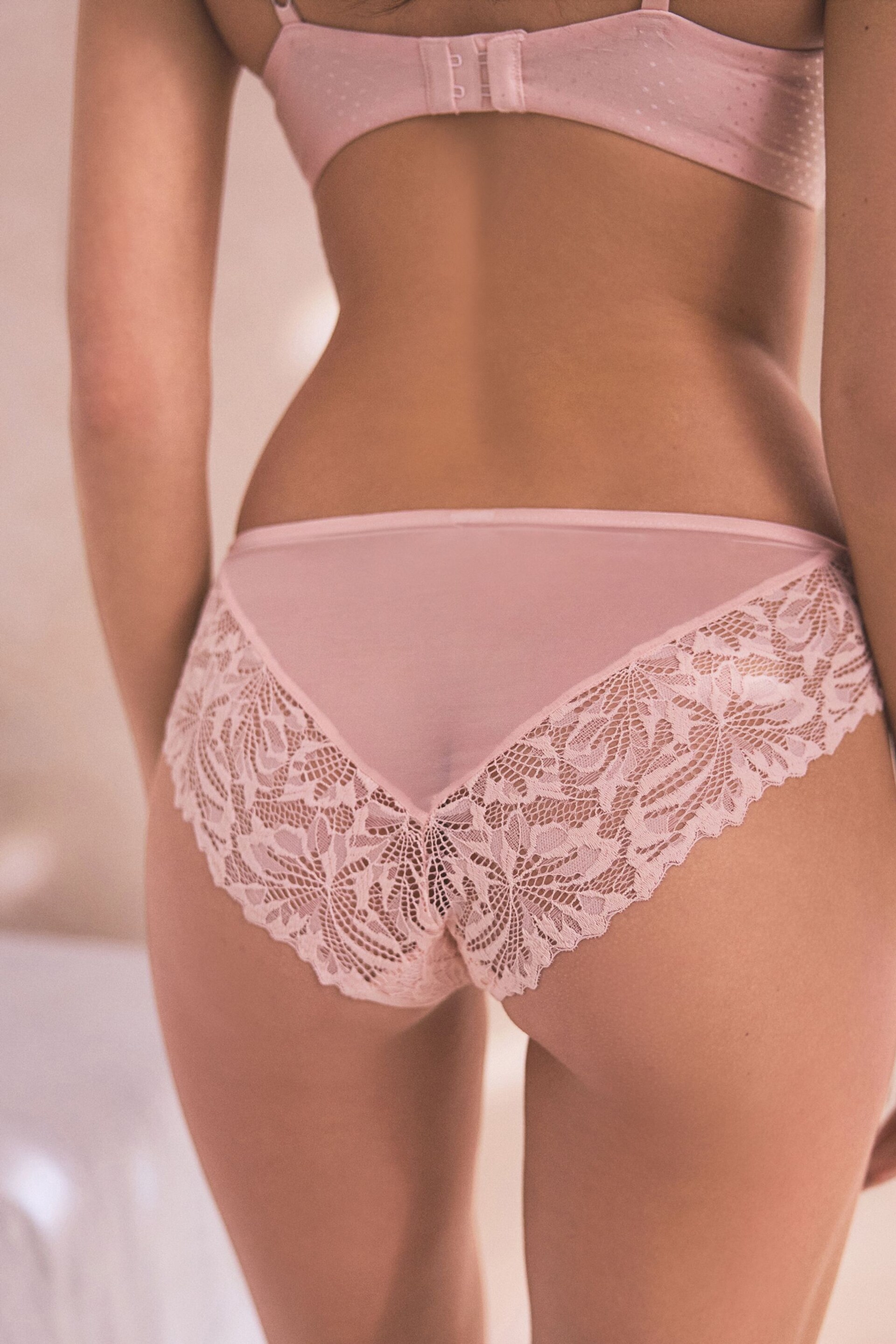 Light Pink High Leg Comfort Lace Knickers - Image 4 of 6