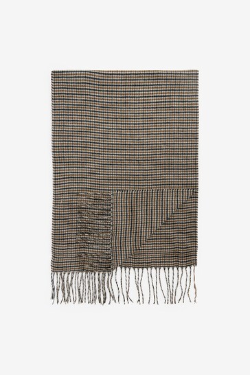 Neutral/Navy Blue Dogtooth Patterrn Woven Scarf