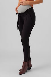 VERO MODA Black Maternity Over The Bump Paperbag Waist Stretch Trousers - Image 3 of 5