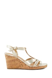 Dune London Gold Koali Plait T-Bar Wedge Sandals - Image 3 of 6