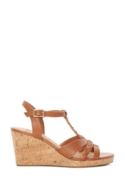 Dune London Brown Koali Plait T-Bar Wedge Sandals - Image 4 of 6