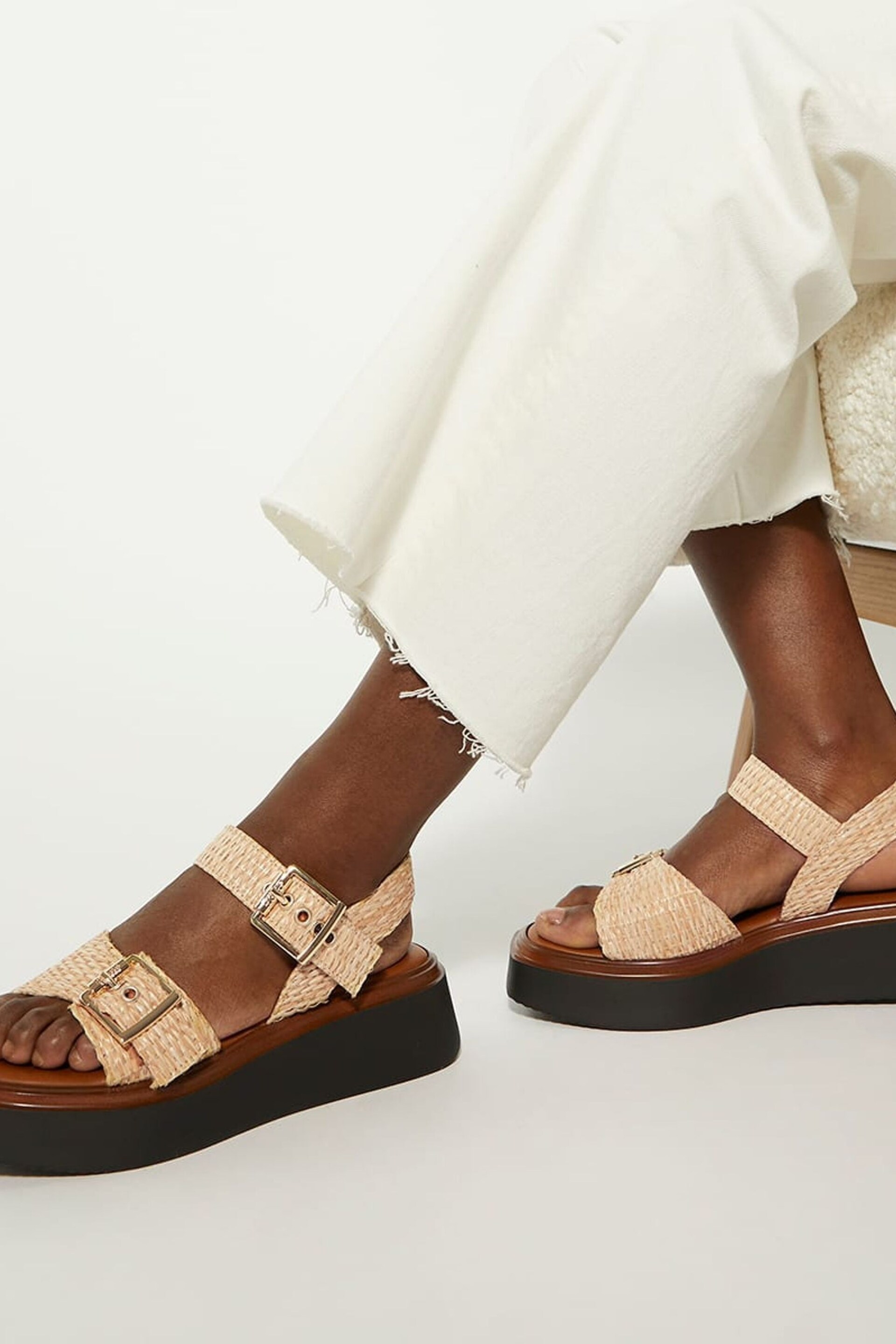 Dune London Natural Chrome Buckle Flatform Loells Sandals - Image 1 of 7