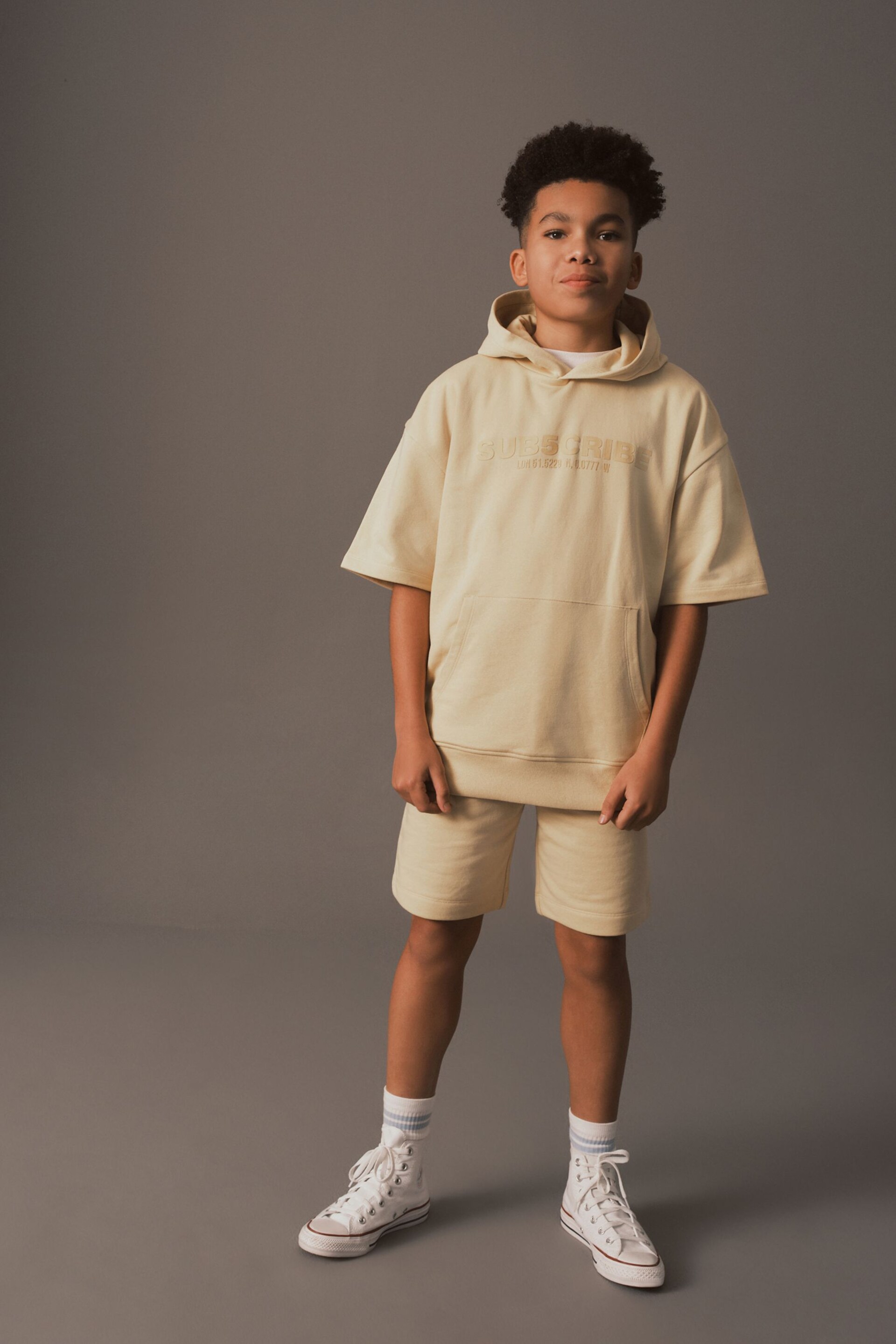 Buttermilk Yellow Short Sleeve Hoodie and Shorts Set (3-16yrs) - Image 1 of 6
