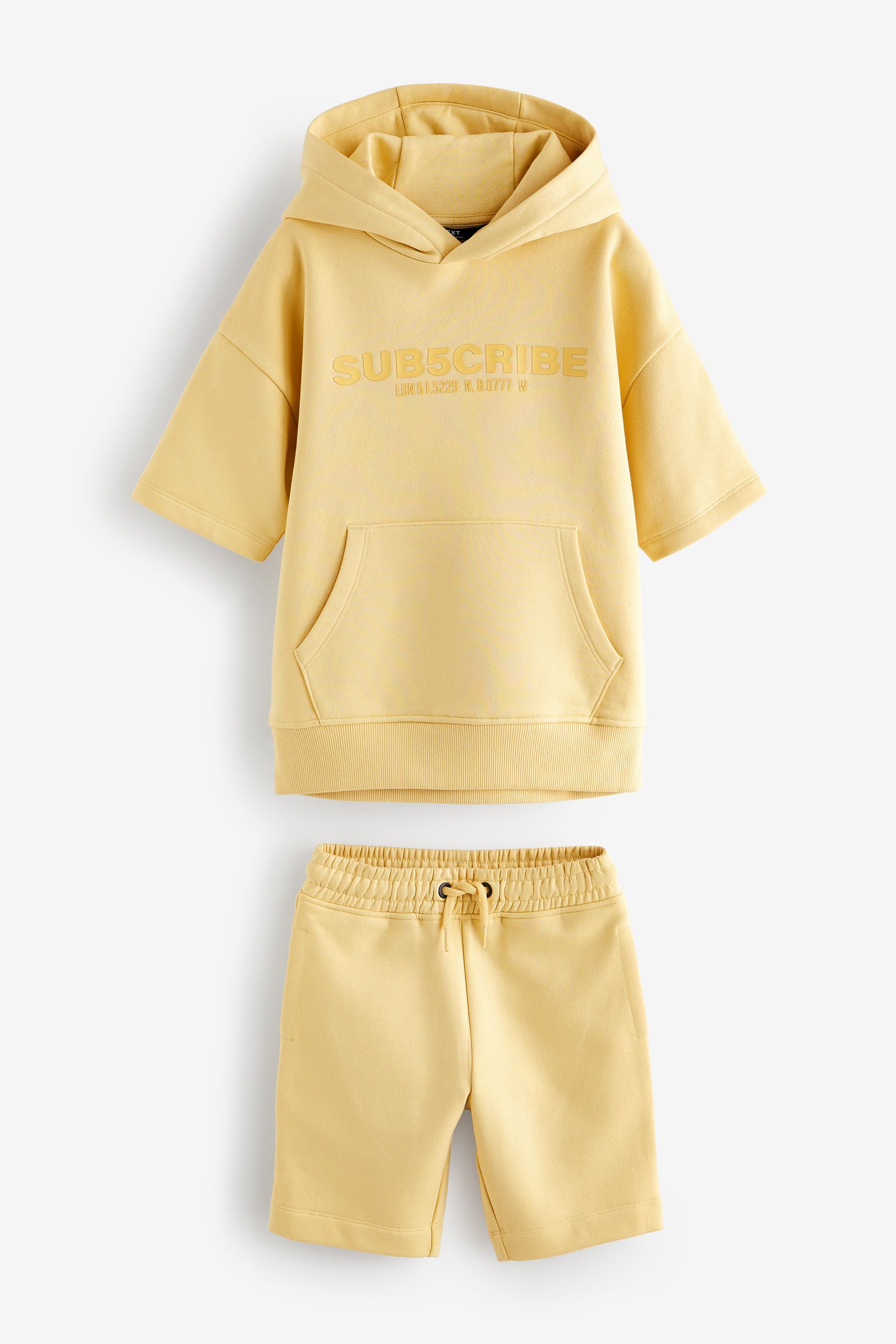 Buy Buttermilk Yellow Short Sleeve Hoodie and Shorts Set 3 16yrs from Next Saudi Arabia
