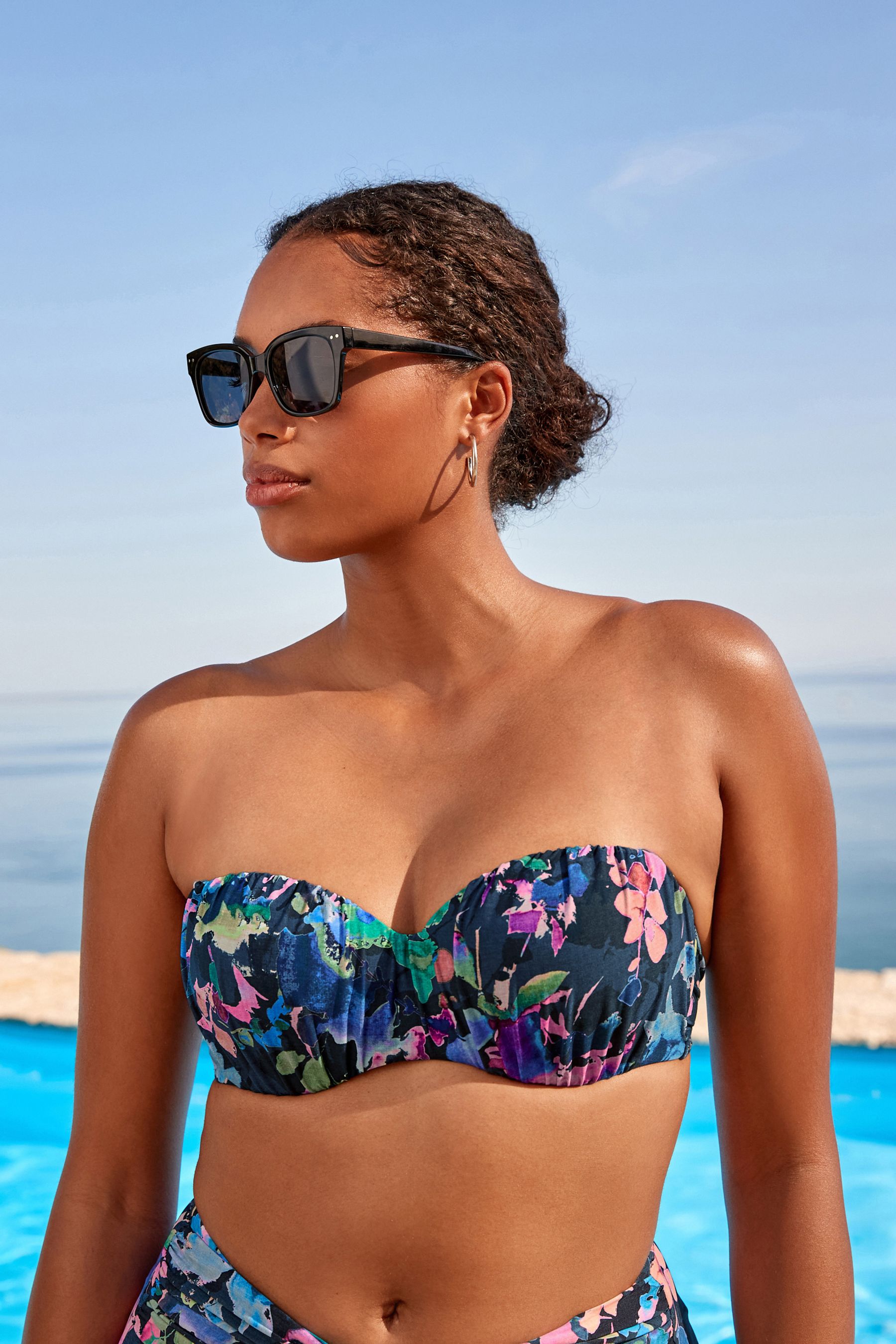 Navy bandeau swim top discount