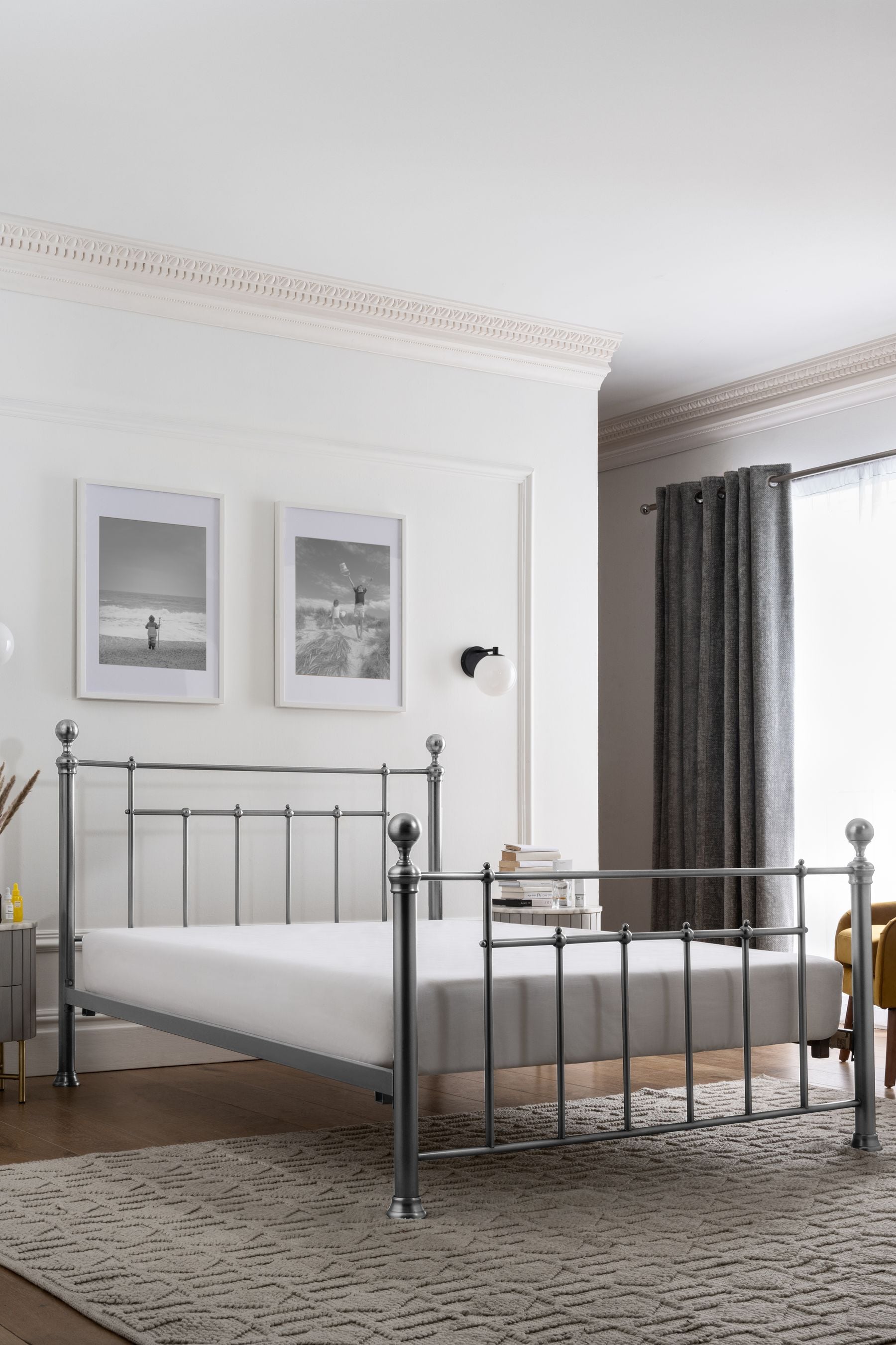 Grey metal cheap bed frame double