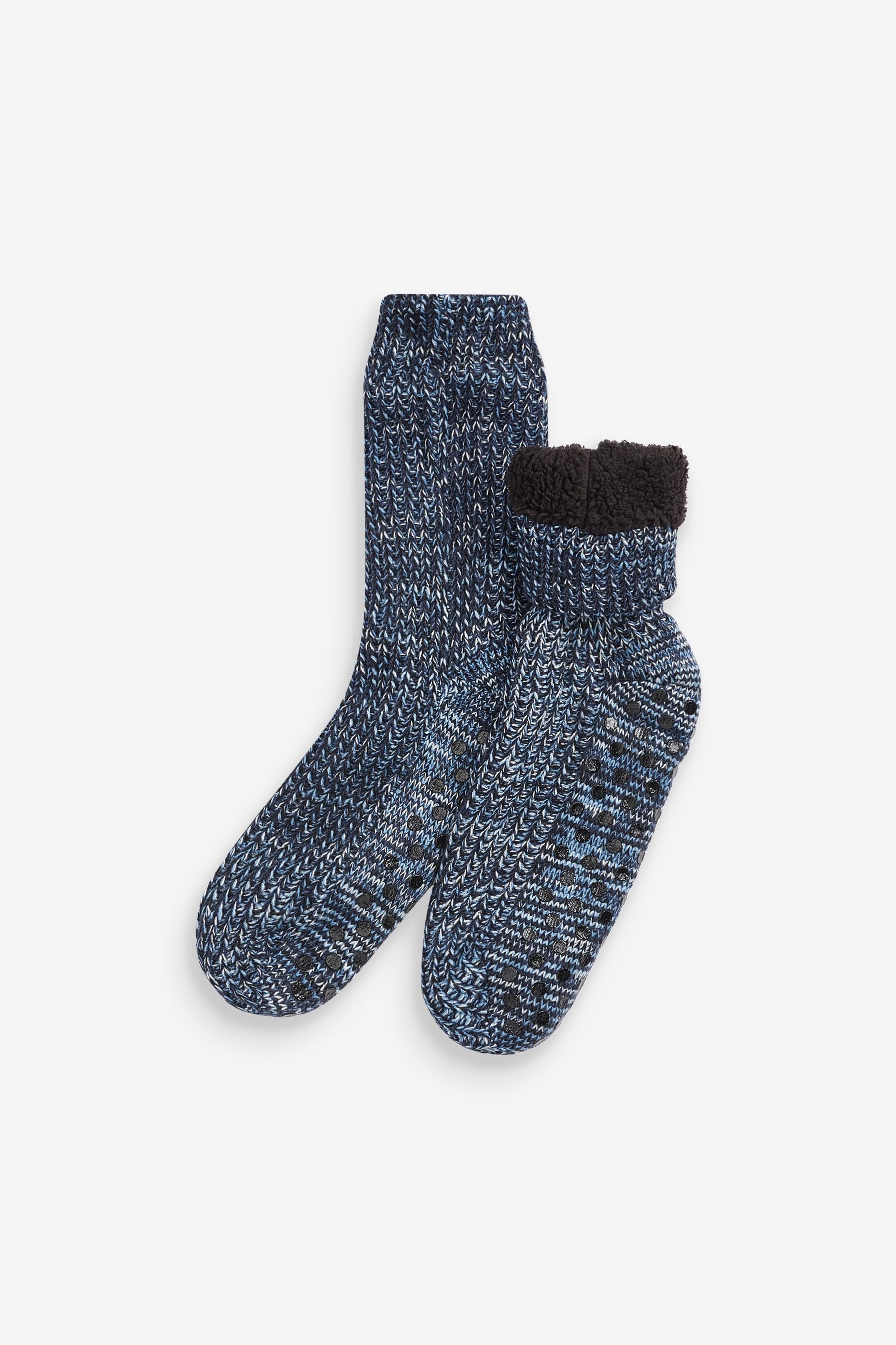Navy Blue Ombre Cable Slipper Socks