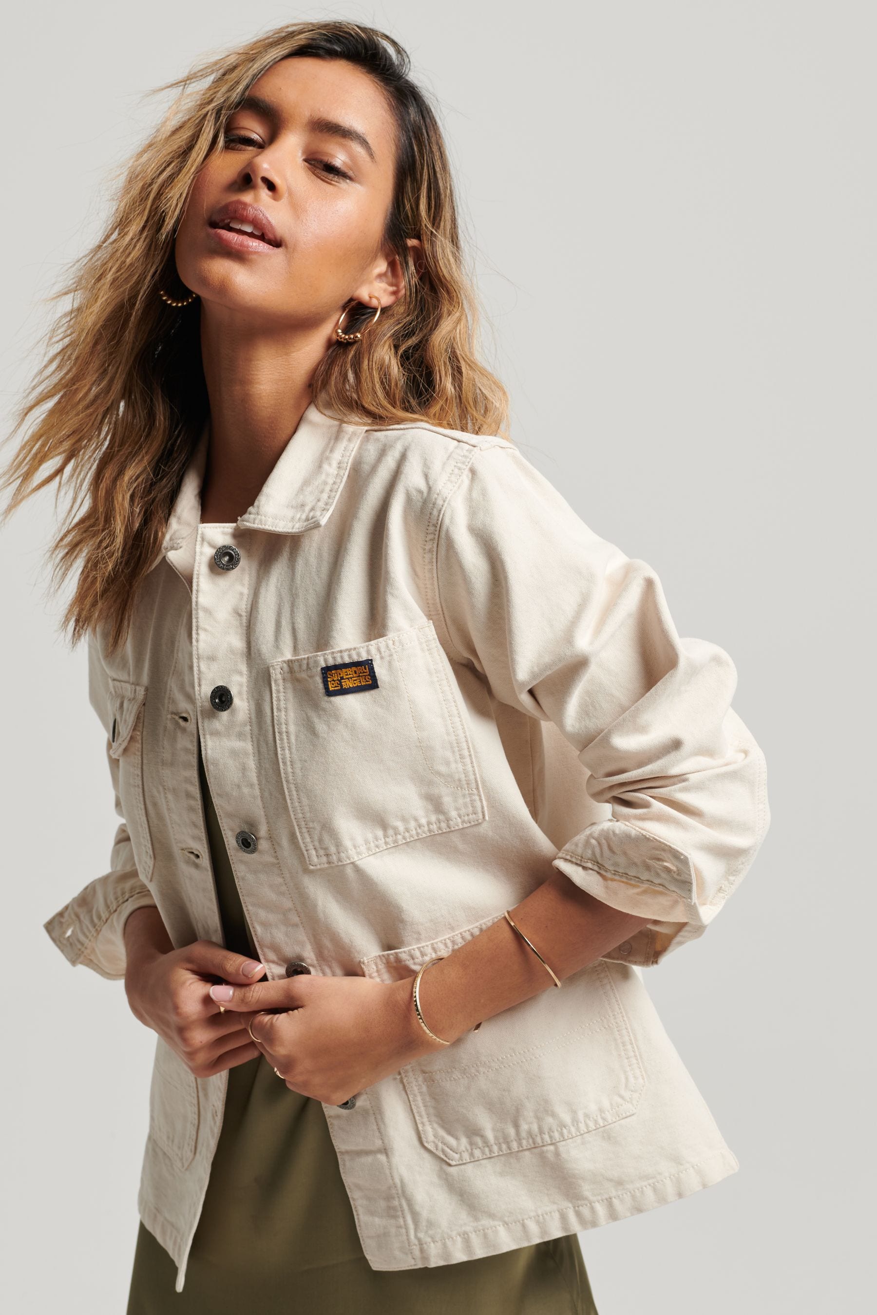 Superdry Cream 100 Cotton Vintage Chore Jacket 14 Womens