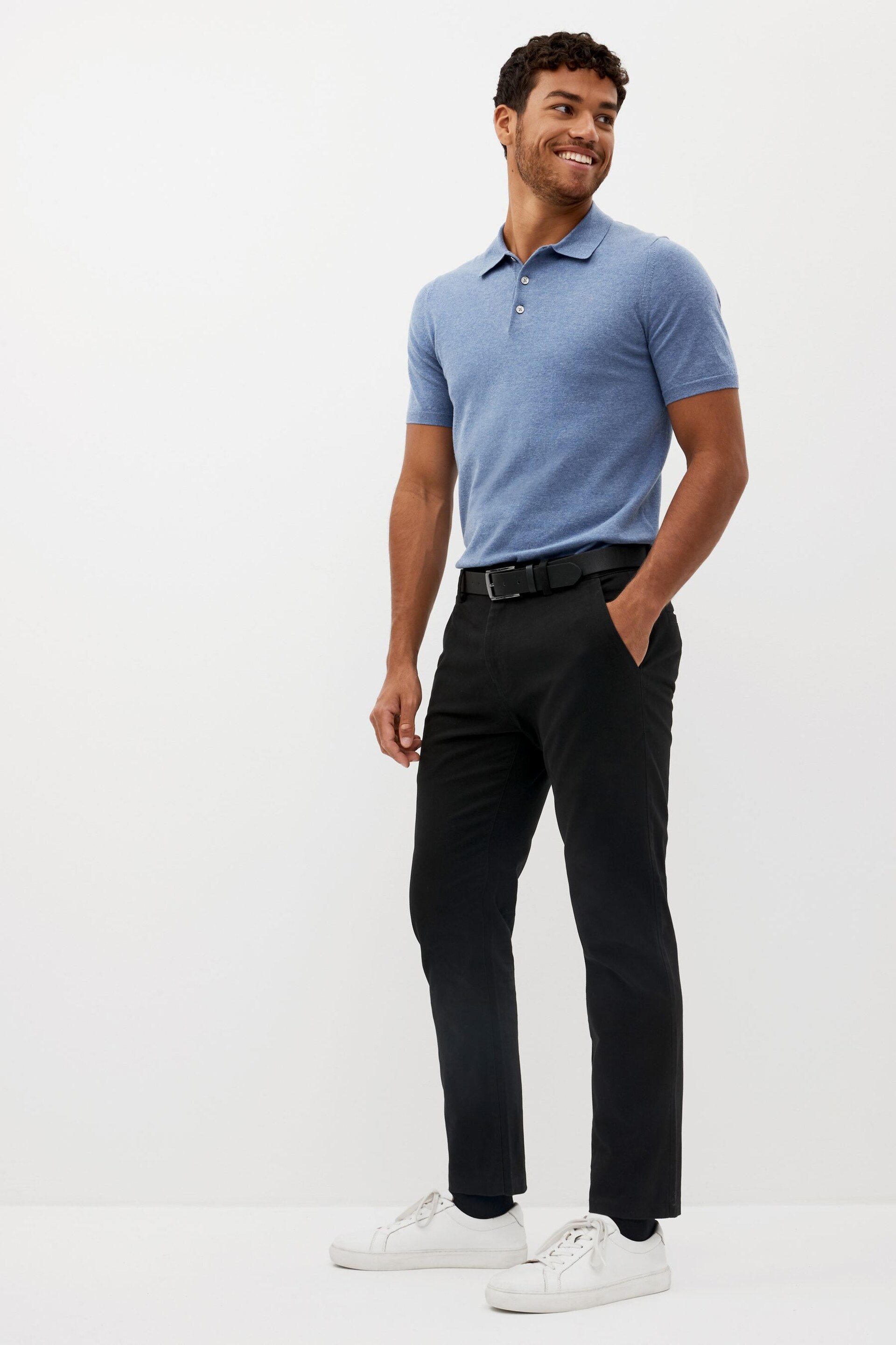 Black Slim Fit Belted Soft Touch Chino Trousers - Image 3 of 9