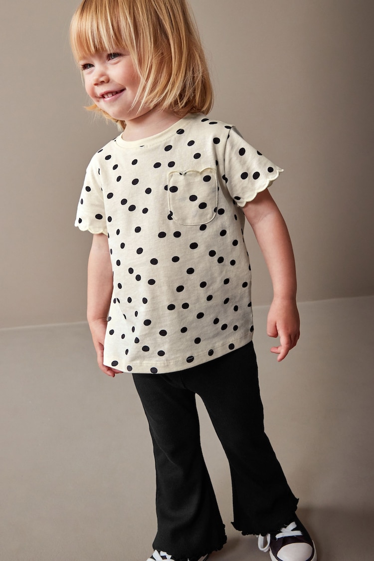 White Polka Dots Short Sleeve Scallop 100% Cotton T-Shirt (3mths-7yrs) - Image 2 of 7