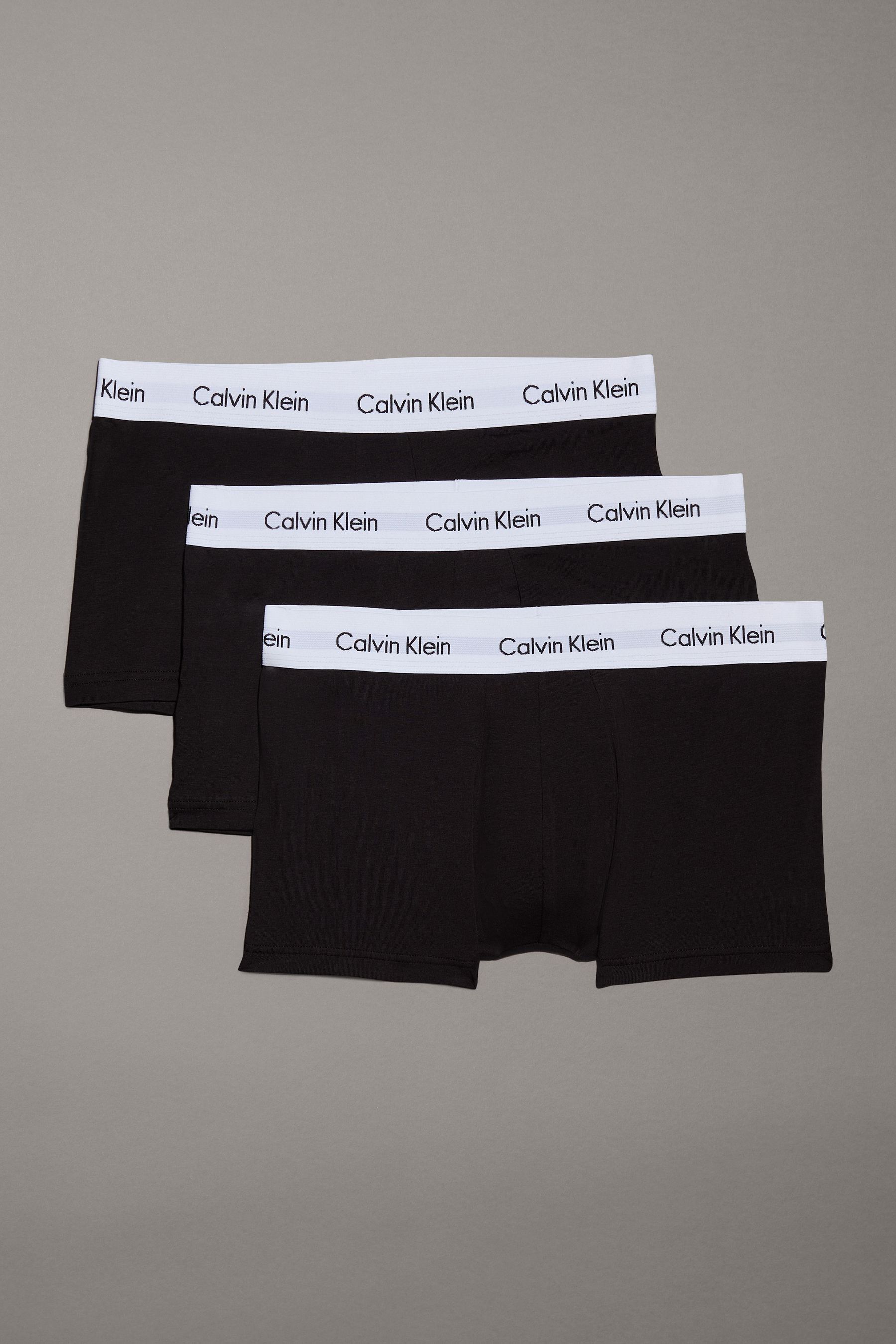 Calvin Klein Black White Cotton Stretch Low Rise Trunks 3 Pack